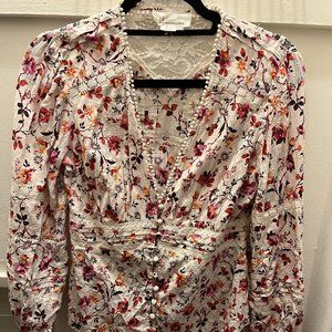 Anthropologie Spring Floral Button Down Pintuck Coastal Blouse Small